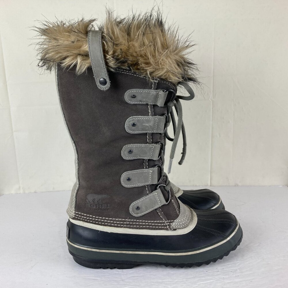 Sorel Joan of Arctic Womens Sz 9 Gray Suede Leather Tall Winter Boots Faux Fur - Picture 4 of 6